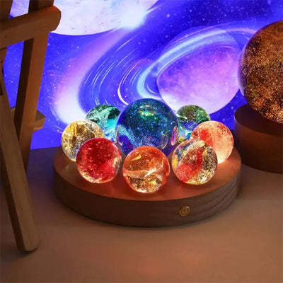 Petits accents décoratifs Designs Lune Système solaire Ornement de boule de cristal lumineux Cadeau d’anniversaire Led Night Light Accessoires pour la maison N&M