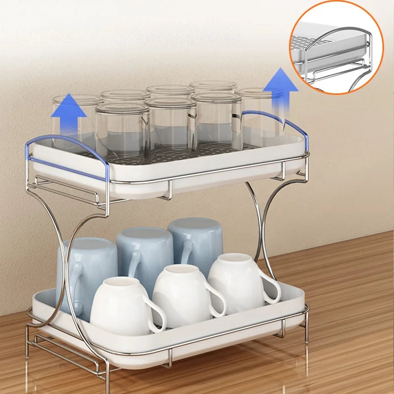 Accessoires pour la maison Supports de rangement Tasse sponse en silicone à 2 niveaux Porte-table à vaisselle Porte-égouttoir pour tasse à vin en plastique pour cuisine N&M