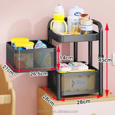 Organisateur de légumes de cuisine en acier inoxydable Rangement Armoire rotative Paniers Yawen Boîtes Étagères Conteneurs N&M