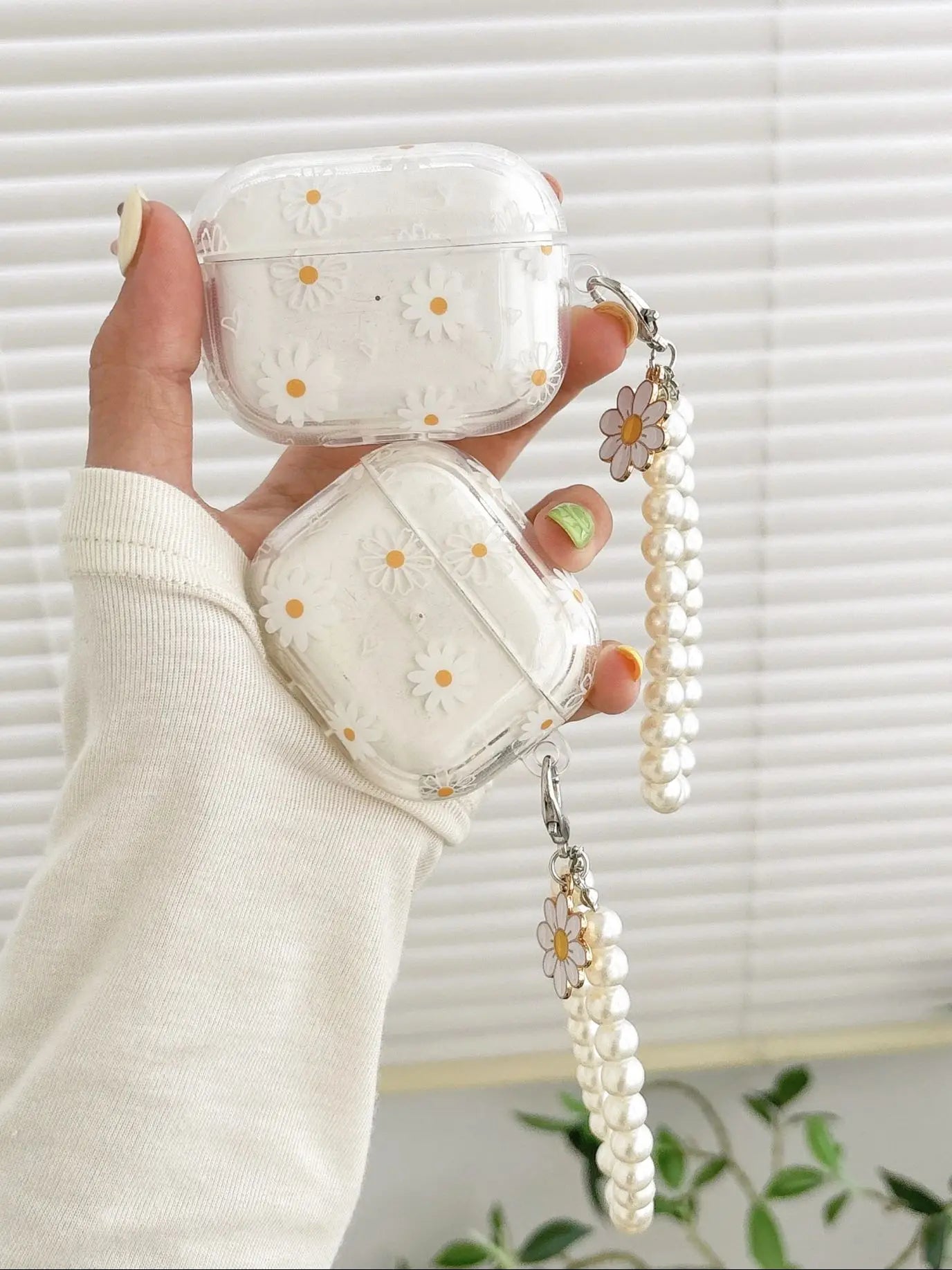 Étui Bluetooth sans fil pour AirPods1/2 AirPods3 AirPods pro et pro2 étui d’écouteur à motif de fleur avec imitation perle chai N&M