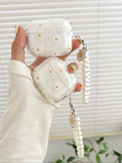 Étui Bluetooth sans fil pour AirPods1/2 AirPods3 AirPods pro et pro2 étui d’écouteur à motif de fleur avec imitation perle chai N&M