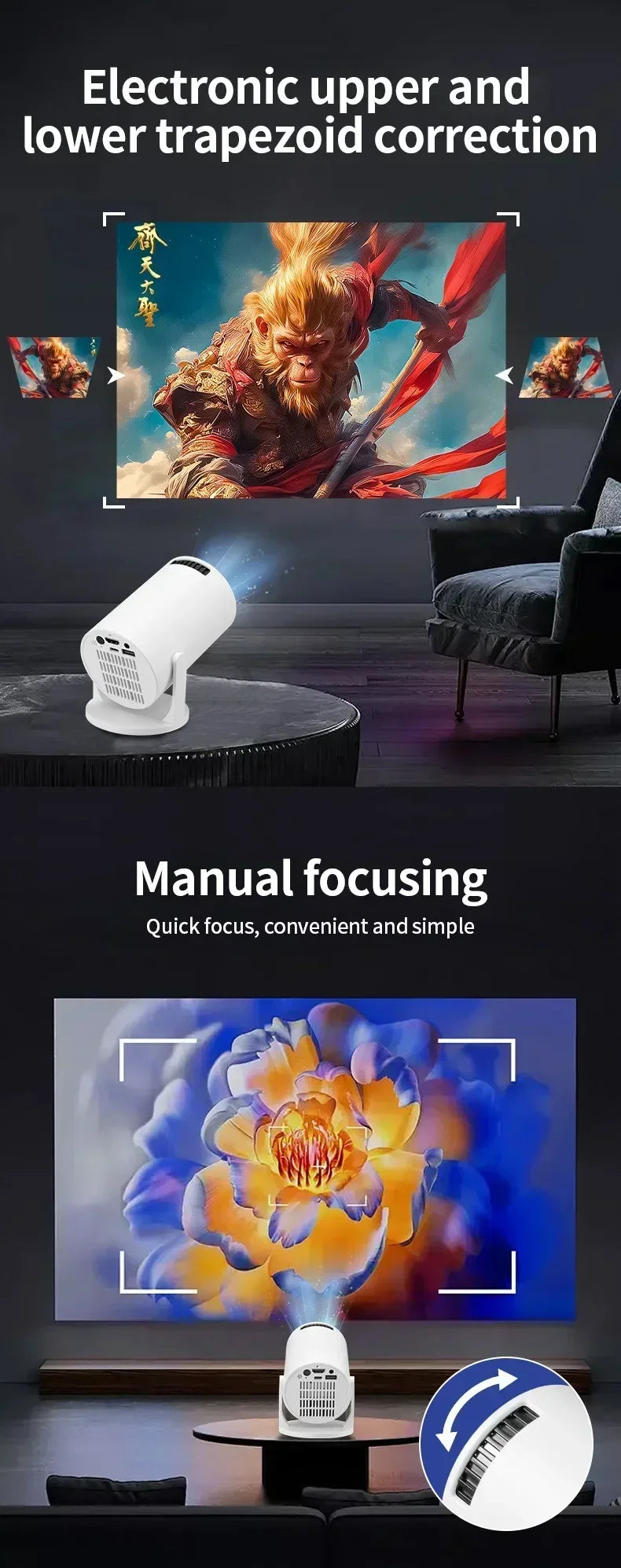 Projector  270° Adjustable LED 1080P Portable Movie Projector for Android Phone USB TV Stick Laptop N&M