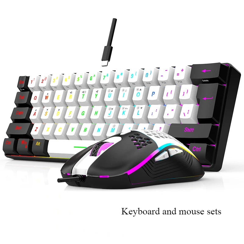Ensembles de clavier et de souris 60 % de jeux RVB avec claviers souris combo pc kit gamer rétroéclairé mini 61 touches ordinateur filaire ensemble clavier N&M