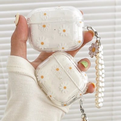 Étui Bluetooth sans fil pour AirPods1/2 AirPods3 AirPods pro et pro2 étui d’écouteur à motif de fleur avec imitation perle chai N&M