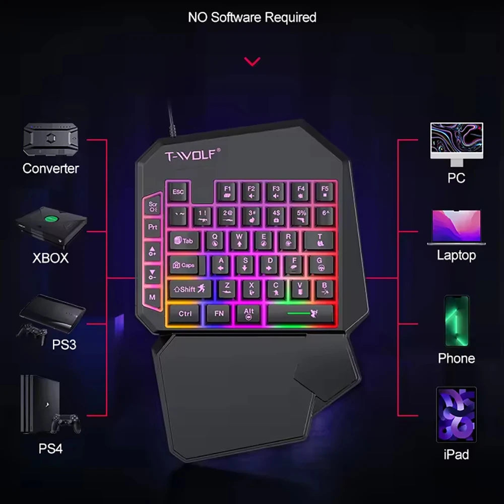 Ensemble 2 EN 1 Combos Clavier Et Souris De Jeu Mobile Filaire USB À Une Main N&M