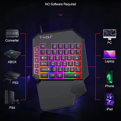 Ensemble 2 EN 1 Combos Clavier Et Souris De Jeu Mobile Filaire USB À Une Main N&M