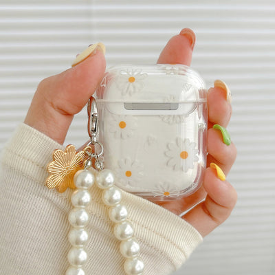 Étui Bluetooth sans fil pour AirPods1/2 AirPods3 AirPods pro et pro2 étui d’écouteur à motif de fleur avec imitation perle chai N&M