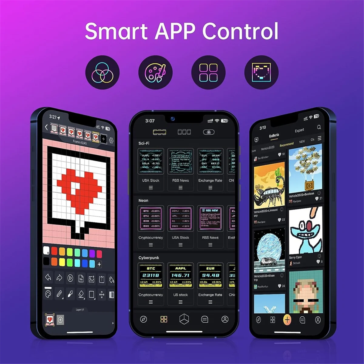 Décor de jeu Configuration de jeu Horloge numérique avec contrôle Smart APP, connexion WiFi, écran LED RVB, tableau de bord personnalisé, Pixel Art N&M