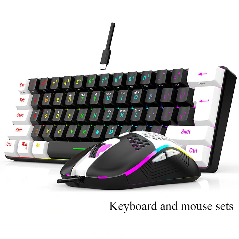 Ensembles de clavier et de souris 60 % de jeux RVB avec claviers souris combo pc kit gamer rétroéclairé mini 61 touches ordinateur filaire ensemble clavier N&M