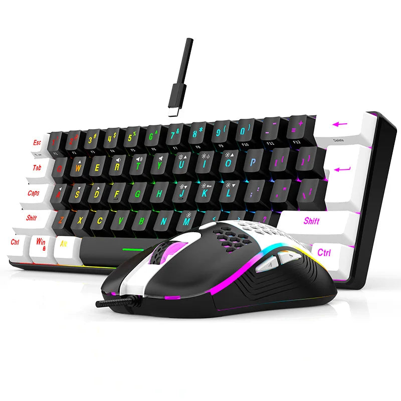 Ensembles de clavier et de souris 60 % de jeux RVB avec claviers souris combo pc kit gamer rétroéclairé mini 61 touches ordinateur filaire ensemble clavier N&M