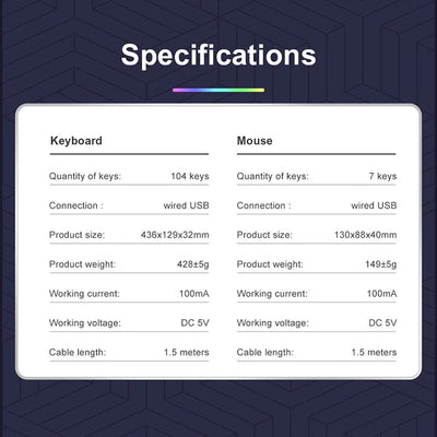 Ergonomie Clavier rétroéclairé Clavier de jeu filaire étanche Ensemble de clavier et de souris lumineux pour ordinateur portable Gamer PC N&M
