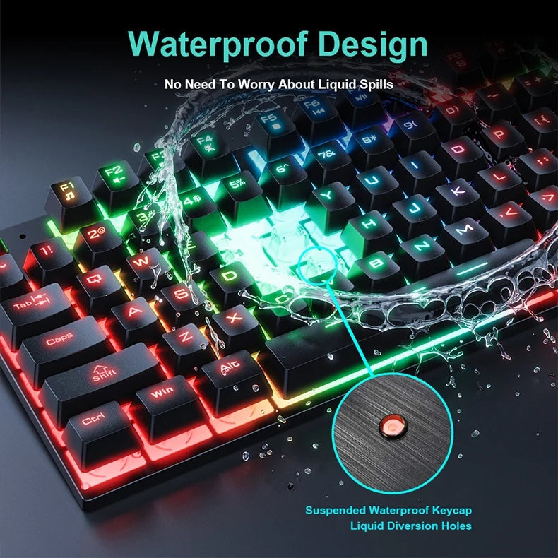 Ergonomie Clavier rétroéclairé Clavier de jeu filaire étanche Ensemble de clavier et de souris lumineux pour ordinateur portable Gamer PC N&M
